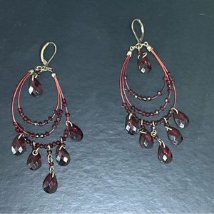 AVON Teardrop Wire Hoop Earrings in Red With Red Signature Box